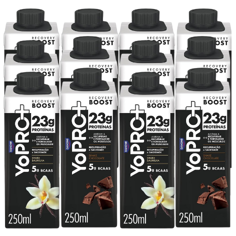 Yopro 23g Danone Whey Proteína Bebida Láctea Uht Chocolate Baunilha Pack 12x250ml em Oferta na Shopee