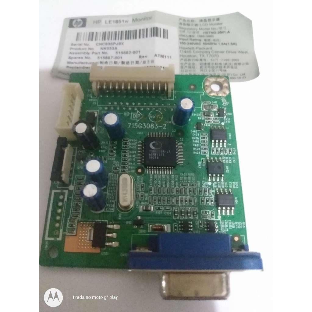 placa monitor hp 19" polegadas le1851w usado bom estado