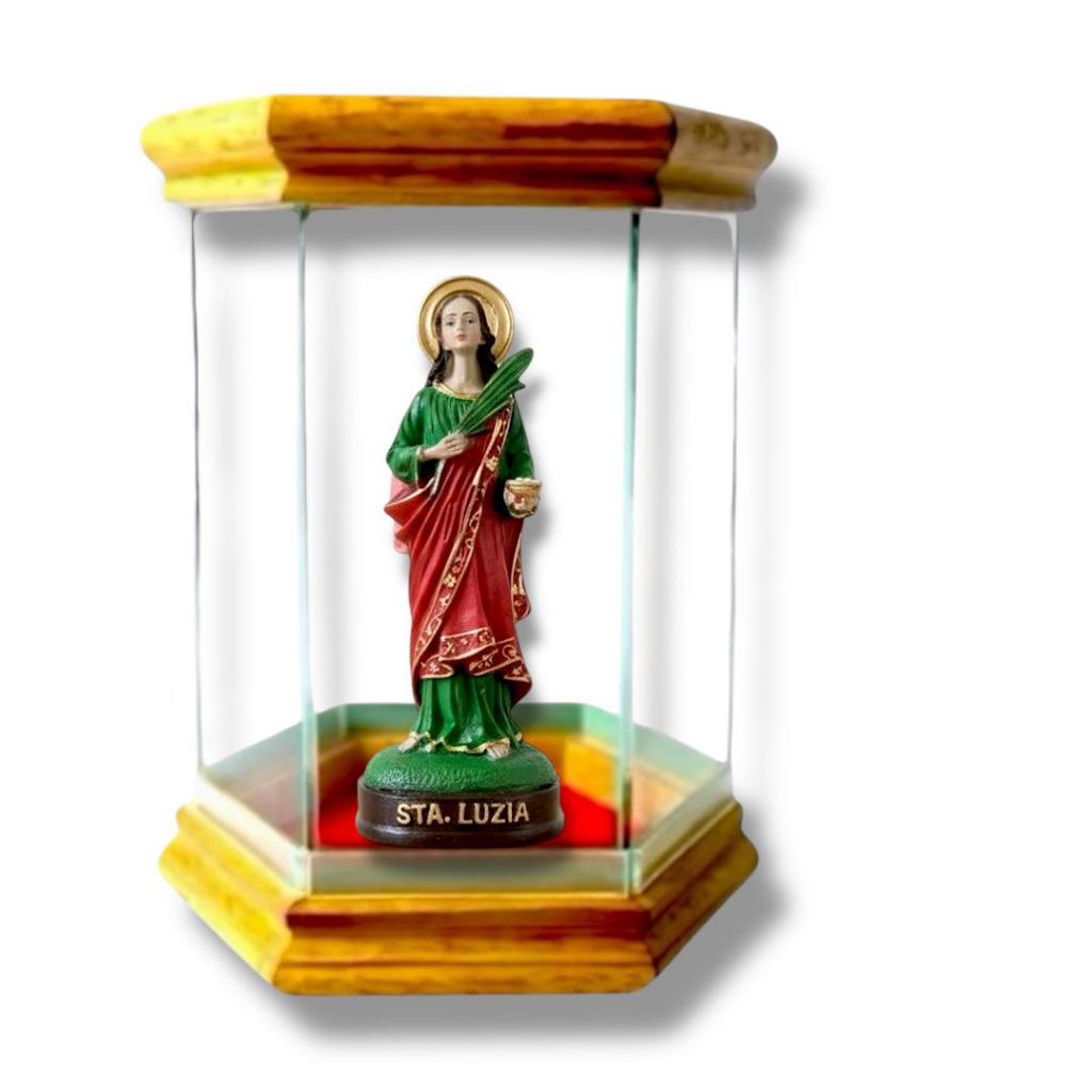 Imagem Santa Luzia 15cm Resina com Redoma Oratório de Vidro