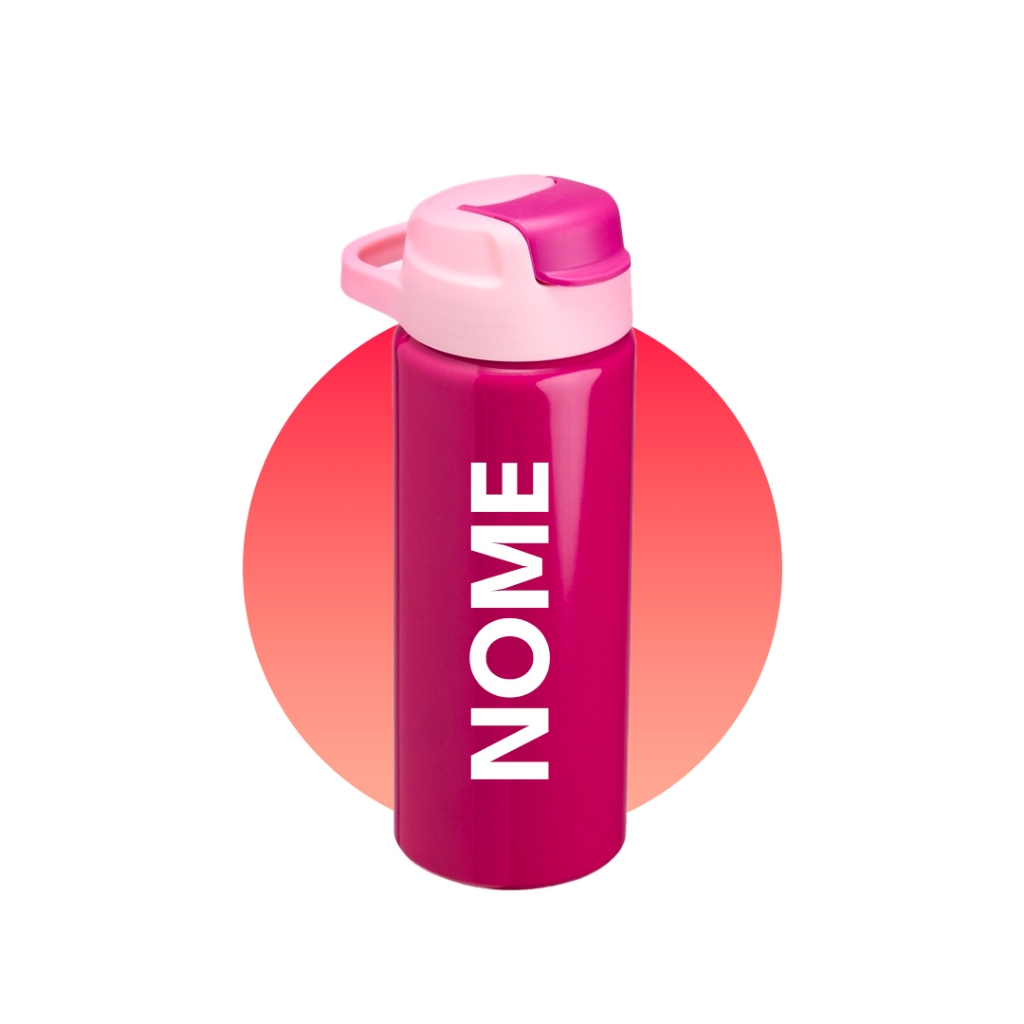 Garrafa Squeeze Alumínio 600ml Infantil Personalizada - Bico com Canudo e Alça Transporte