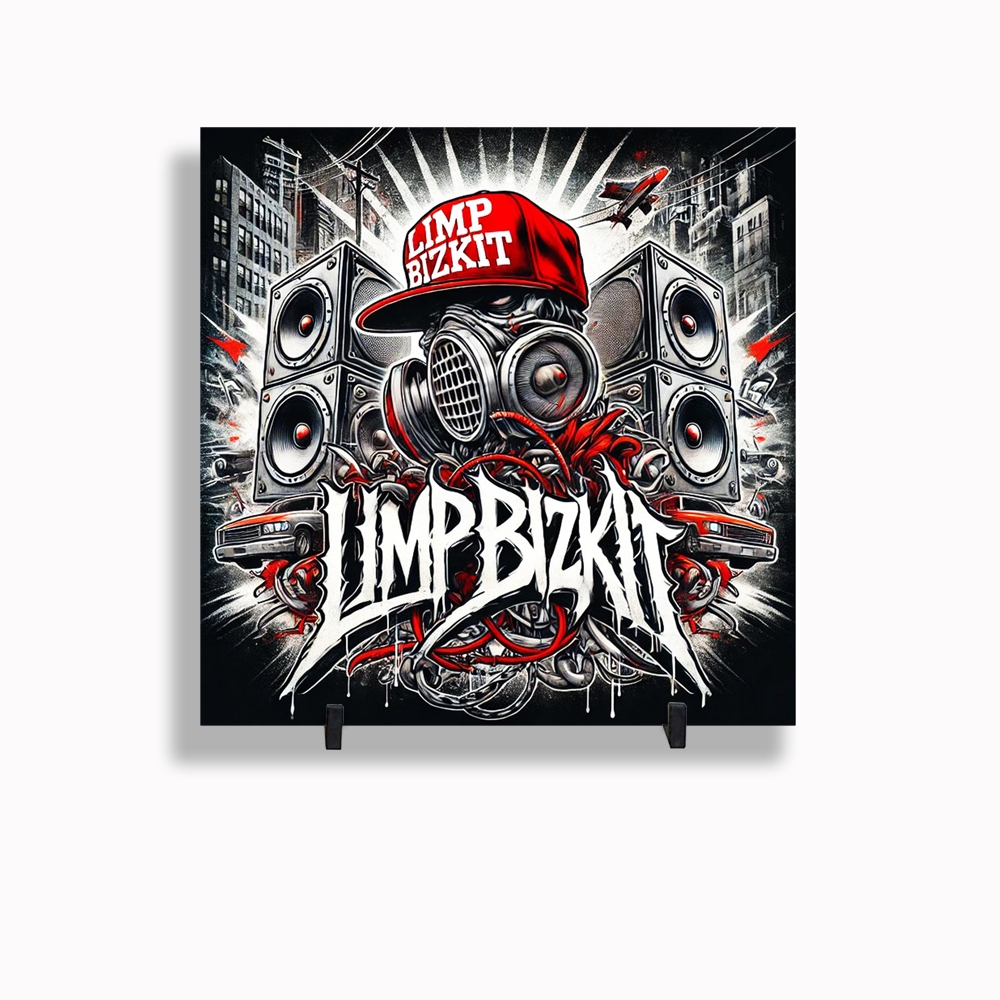 Quadro Azulejo Personalizado de Cerâmica 15 x 15 cm e Suporte Limp Bizkit Banda de Rock MOD 01