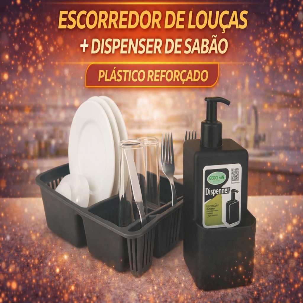 Kit Pia 2 Peças com Escorredor de Louças e Dispenser Porta Detergente Plástico Resistente