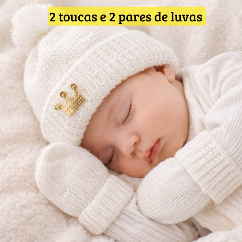 Kit Luva Touca Bebe Recém Nascido Maternidade Revelação Tricô Menino Menina Vermelho Gorro Infantil