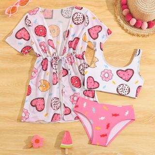 Conjunto Tríquini Biquíni Saia Infantil 3 Peças Feminino Saída Praia Praia Luxo Traje Banho Juvenil em Oferta na Shopee
