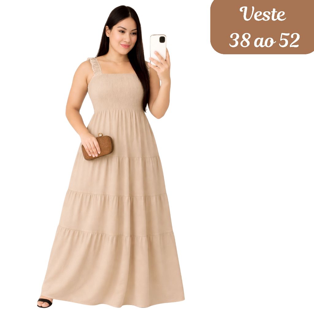 Vestido feminino longo de alçinhas lastex e lastex corpo TECIDO DUNA PREMIUM em Oferta na Shopee