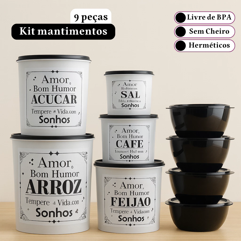 Kit potes de mantimentos cozinha 9 Peças plástico com potes redondos organizadores — imagem 1
