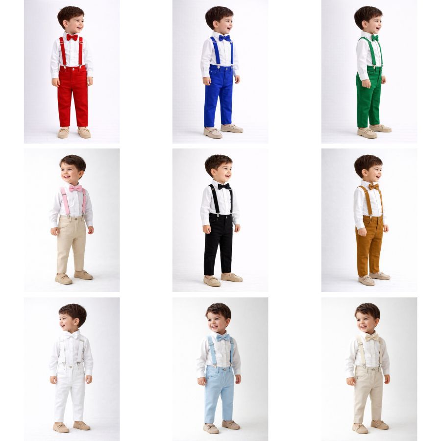 Roupa Pagem Formatura Batizado Conjunto Social Meninos Casamento Aniversário Suspensório e Gravata