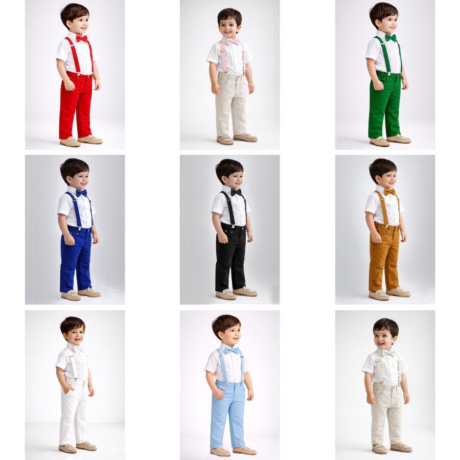 Roupa Pagem Formatura Batizado Conjunto Social Meninos Casamento Aniversário Suspensório e Gravata