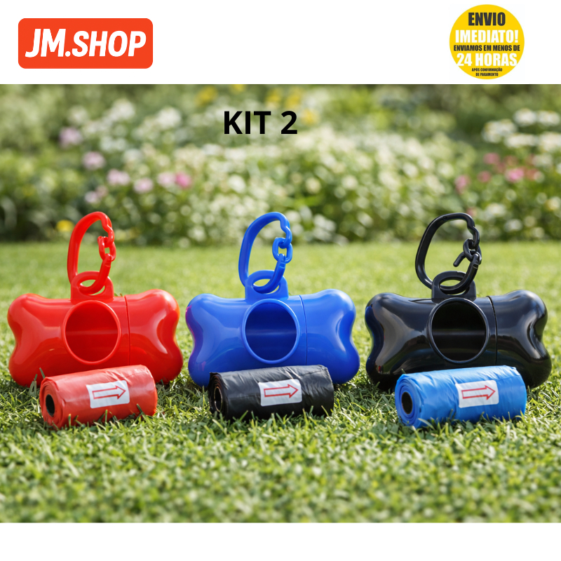 Kit 2 Porta Saquinho + 30 saquinhos Higiênico Pet | Coletor de Fezes Cachorro | Dispensador com Clip