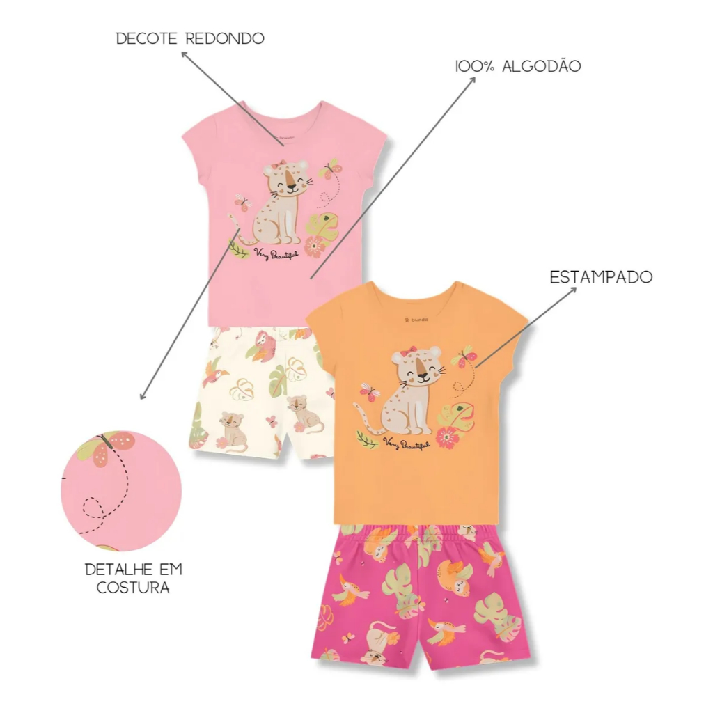 Conjunto Menina Blusa Shorts Moletinho Brandili Oncinha