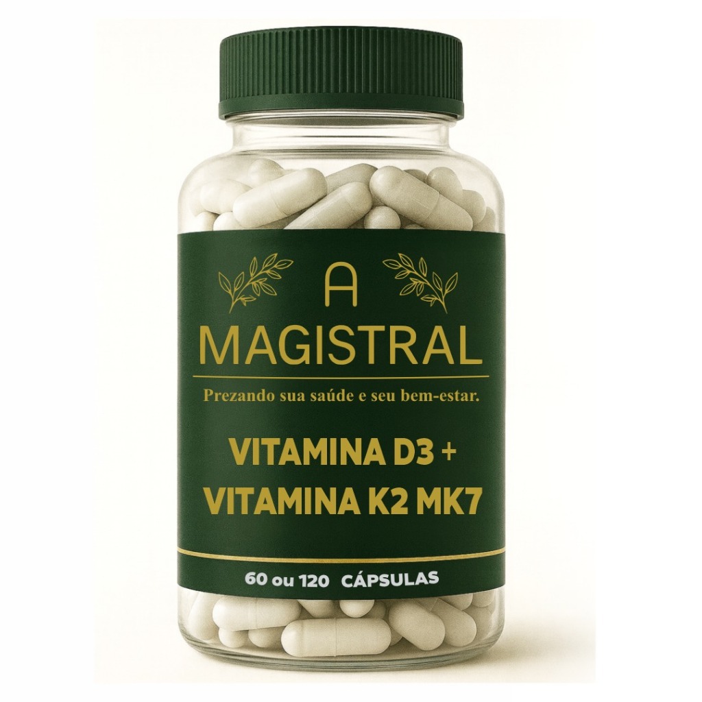 Vitamina D3 2000ui com Vitamina K2 MK7 Original 60 ou 120 cápsulas A Magistral Vitaminas Suplementos