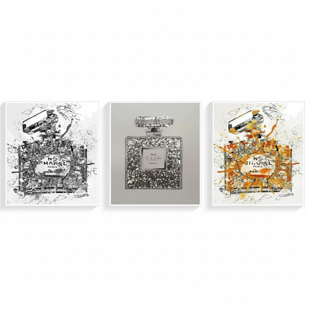 Quadros decorativos Perfumes Imagens coloridas (3 peças)