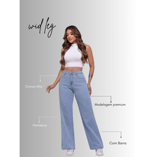 Calça Jeans Wid Leg CLARA DELAVE Feminina 100% Algodao Cintura Alta em Oferta na Shopee