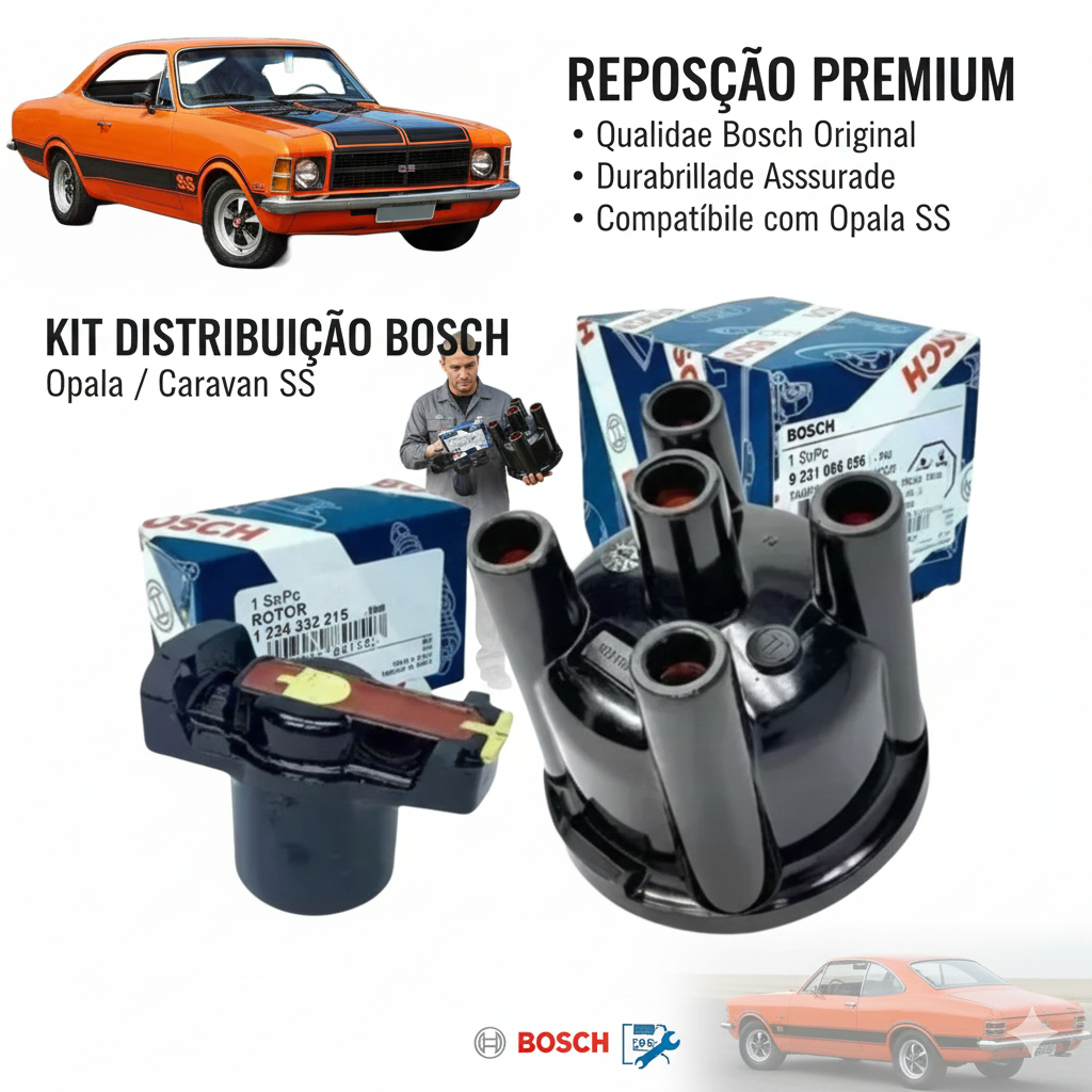 Tampa do Distribuidor + Rotor, Bosch Original,  Opala 4cc 81/92 Chevette 82/94
