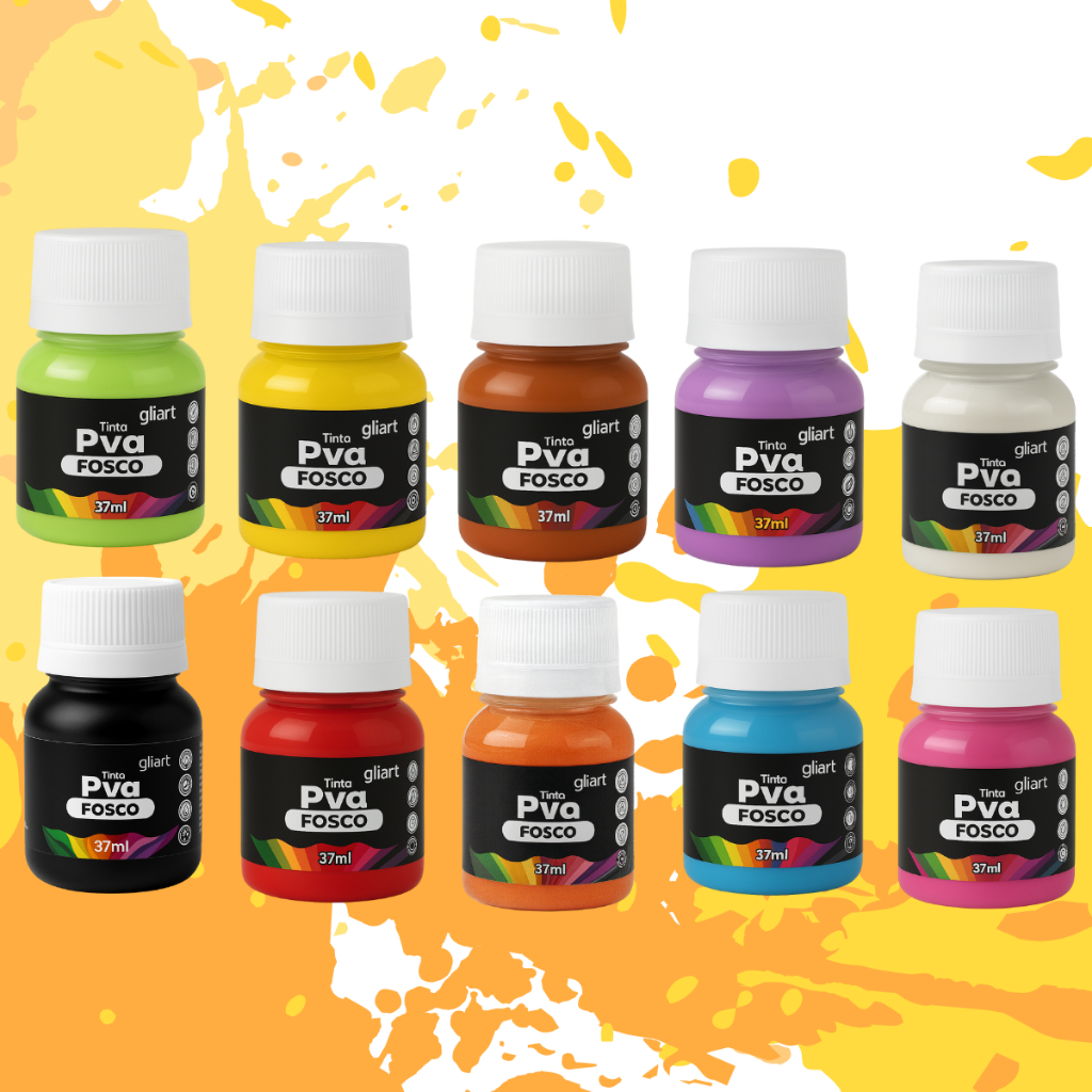 10 Tintas PVA Fosca 37ml Gliart para Artesanato MDF Pintura Decorativa Manual Cores Coloridas