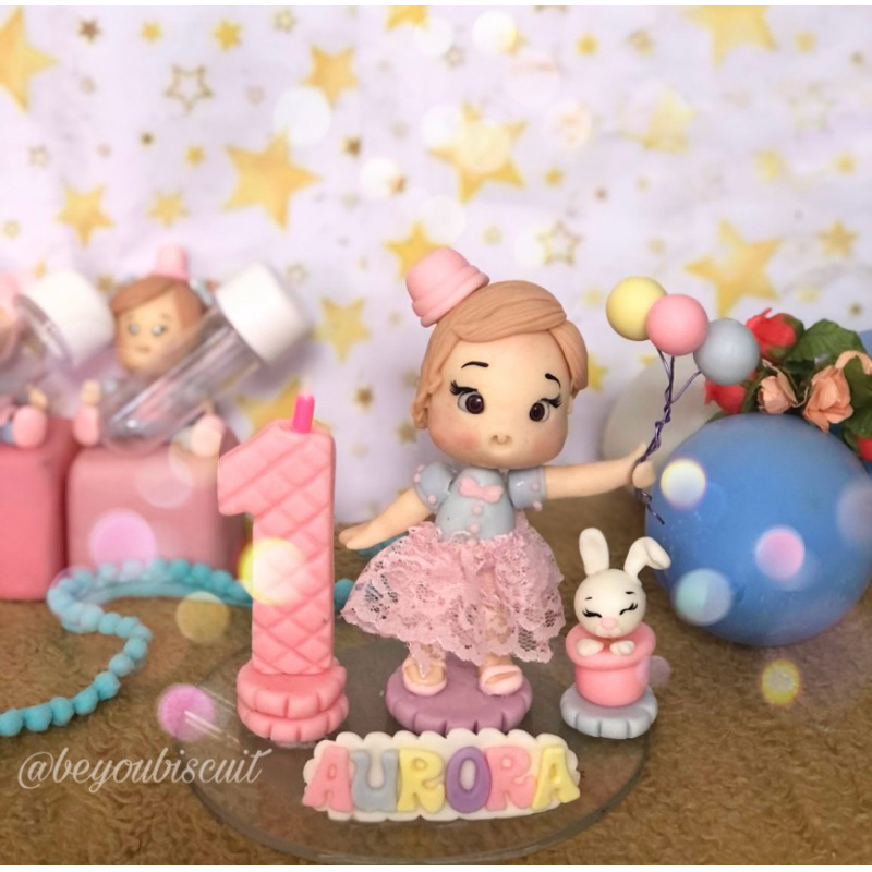 Vela Personalizada de Aniversário em Biscuit - Tema Circo Rosa, Alta Resistência e Base Acrílica