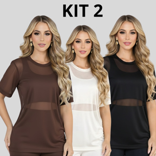 Kit 2 Blusa feminina de Tule Transparente Academia Fitness Camisão Fitness com Manga em Oferta na Shopee