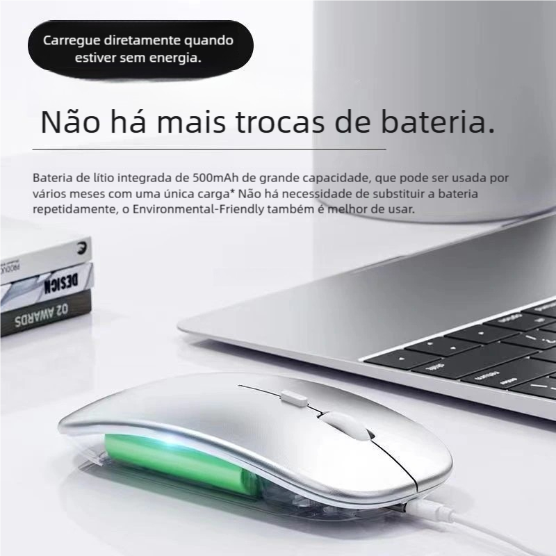 Mouse Wireless LED RGB - Bateria Interna Recarregável para Home Office