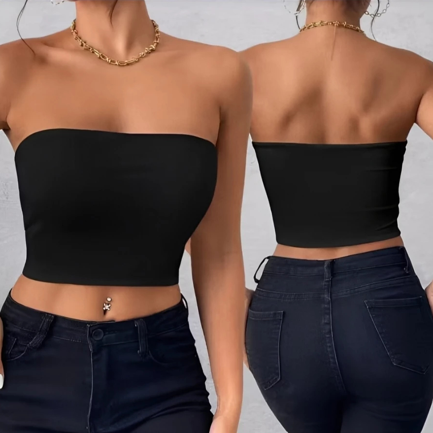 Top Tube Cropped Básico Feminino Tomara que Caia Suplex Confortável Verão Com Forro Duplo Sem Bojo