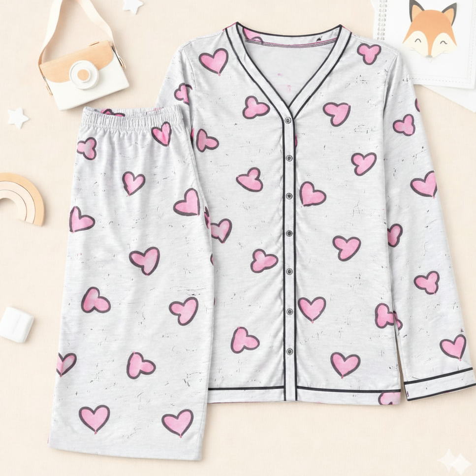 Pijama Americano Love Gola V Malha Premium de Inverno Manga longa com botão funcional amamentação em Oferta na Shopee