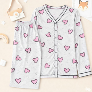 Pijama Americano Love Gola V Malha Premium de Inverno Manga longa com botão funcional amamentação em Oferta na Shopee