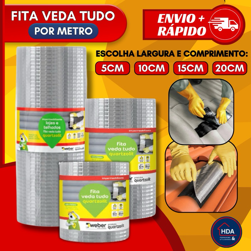 Fita Manta asfaltica  Aluminio Vedação Vazamentos Veda Tudo Trincas Laje Telhado Telhas 10cm 15cm 20cm