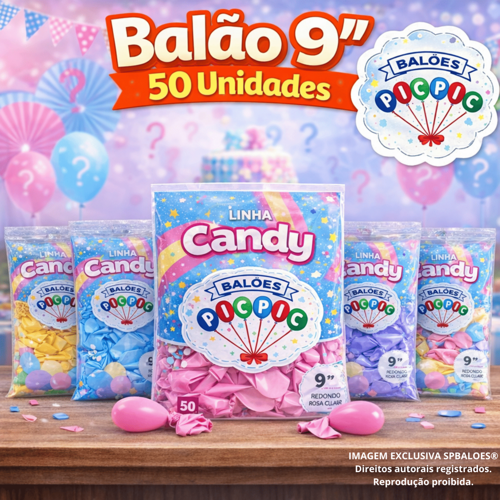 Balão de Festa Linha Candy N° 9 pacote com 50 unidades redondo