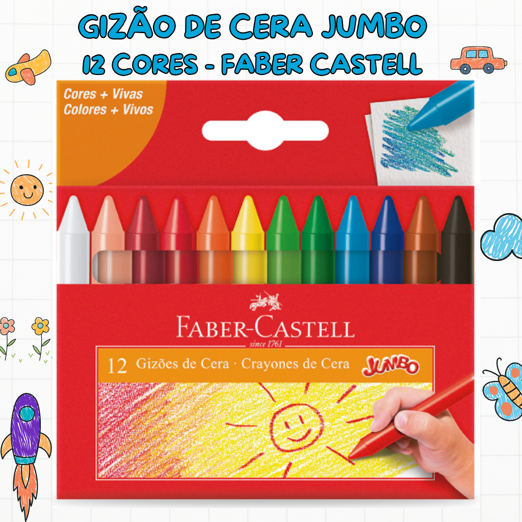 Giz de Cera Jumbo Gizão 12 Cores – Escolar Infantil