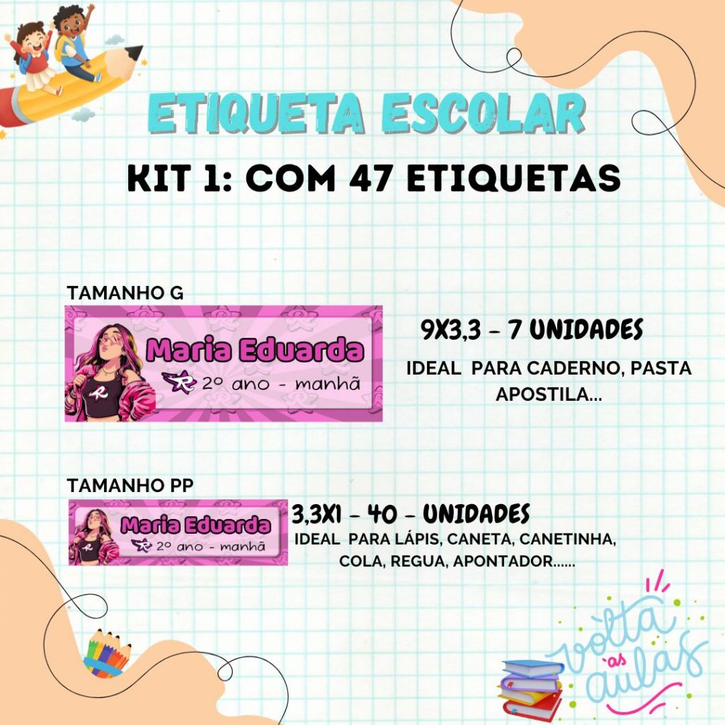 Kit etiqueta escolar personalizada Emily Vick, grupo dos rosa disponível em três opções em Oferta na Shopee