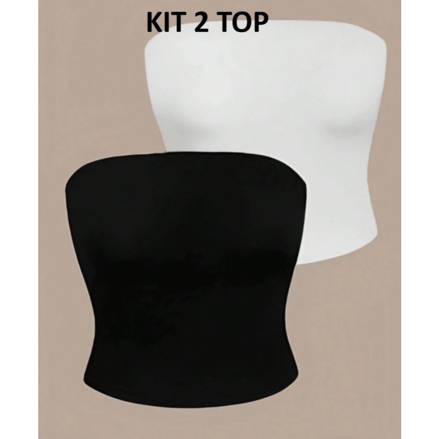 kit 2 cropped tube top faixa feminino sem alça tomara que caia sem bojo canelado premium em Oferta na Shopee