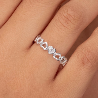 Anel Banhado à Prata 925 Com Volta Inteira em Coração e Detalhe Cravejado com Micro Zircônias em Oferta na Shopee