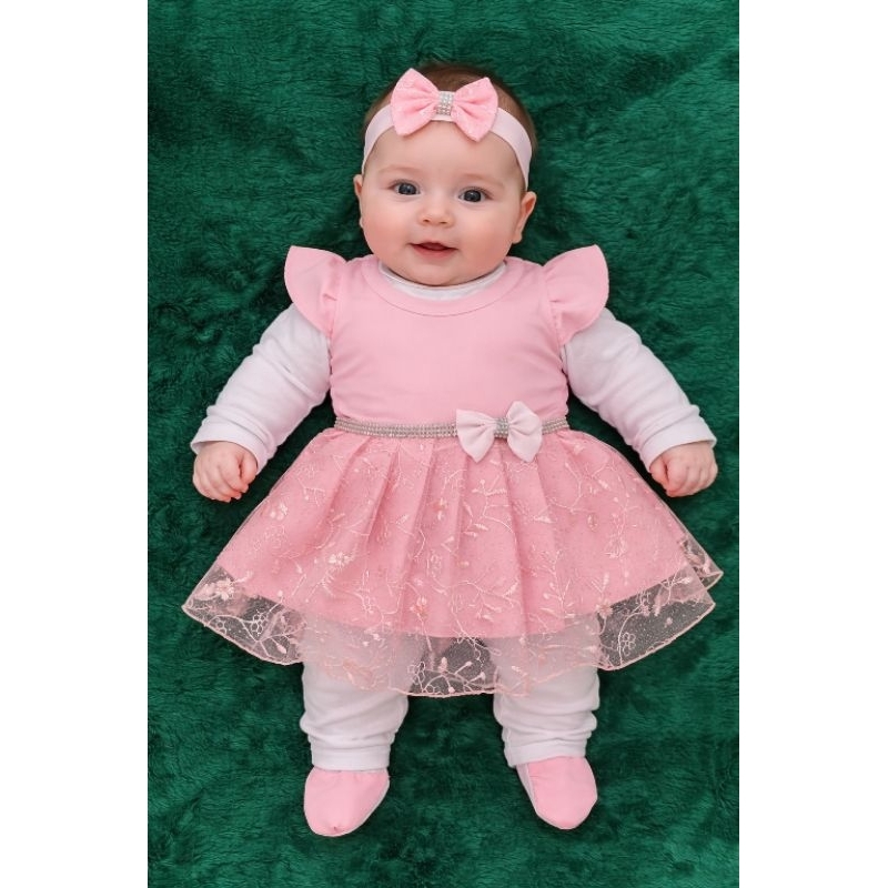 Saida de Maternidade Menina Luxo Rosa Bebê com Renda Bordada em Oferta na Shopee