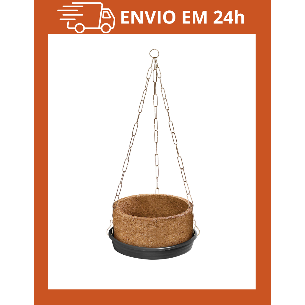 Vaso Grande Samambaia N03 Pendurar N3 Prato Xaxim Fibra Coco Natural Liso Decoração