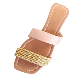Sandália Feminina Rasteira Luxo com Strass e Tira Nude – Conforto e Elegância- numeração especial do 34 ao 42