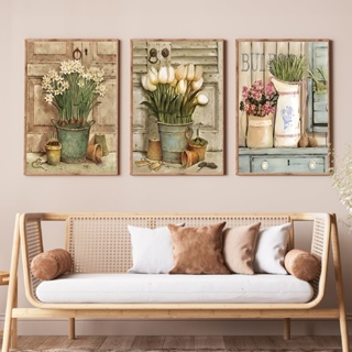 KIT 3 Quadro Decorativo Retrô Floral Branco Plantas Sala de Estar Copa Sala de estar Quarto Acabamentos das paredes em Oferta na Shopee