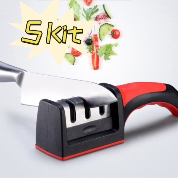 5 Unidade Afiador Amolador De Facas Em Aço Inox Com 3 Borda Profissional Base Emborrachado Promoção
