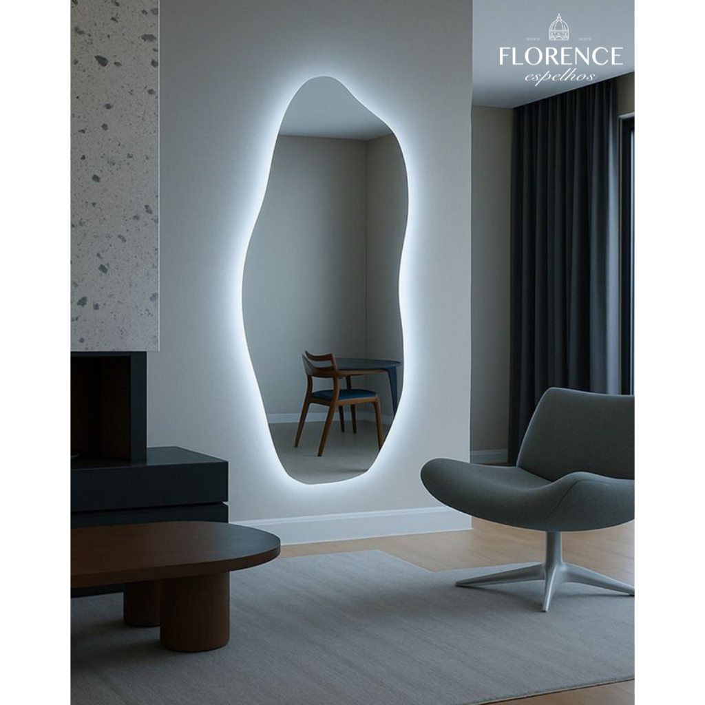 Espelho Orgânico 120X50 Lapidado Moderno Grande Form Flame Com Suporte Invisível Luxo Com LED em Oferta na Shopee