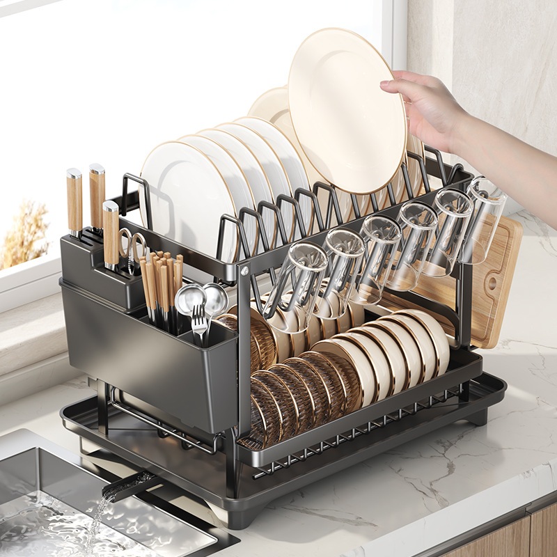 Organizador de Cozinha Multifuncional - Escorredor de Louça, Suporte para Talheres e Panelas