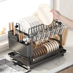 Organizador de Cozinha Multifuncional - Escorredor de Louça, Suporte para Talheres e Panelas