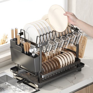 Organizador de Cozinha Multifuncional - Escorredor de Louça, Suporte para Talheres e Panelas
