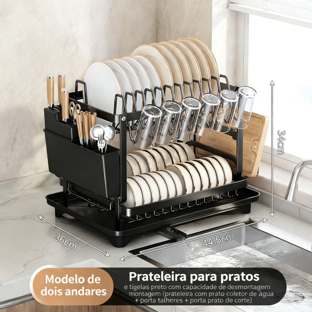 Organizador de Cozinha Multifuncional - Escorredor de Louça, Suporte para Talheres e Panelas — imagem 2 de 2