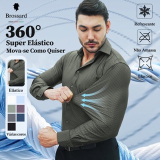 Camisa Social Masculina Slim fit Luxo Não Amassa Elastano - Blusa Xadrez Malha Manga Longa Elegante em Oferta na Shopee