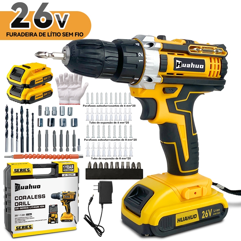 Furadeira Parafusadeira 26V 2 Baterias Sem Fio Impacto Com Maleta Completo Broca Bits Maleta Vonder (110V/220V) em Oferta na Shopee