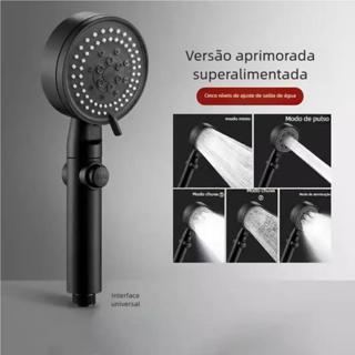 Chuveiro de Mão Ajustável Preto/Cromada - Conjunto 3 Peças Alta Pressão ABS em Oferta na Shopee