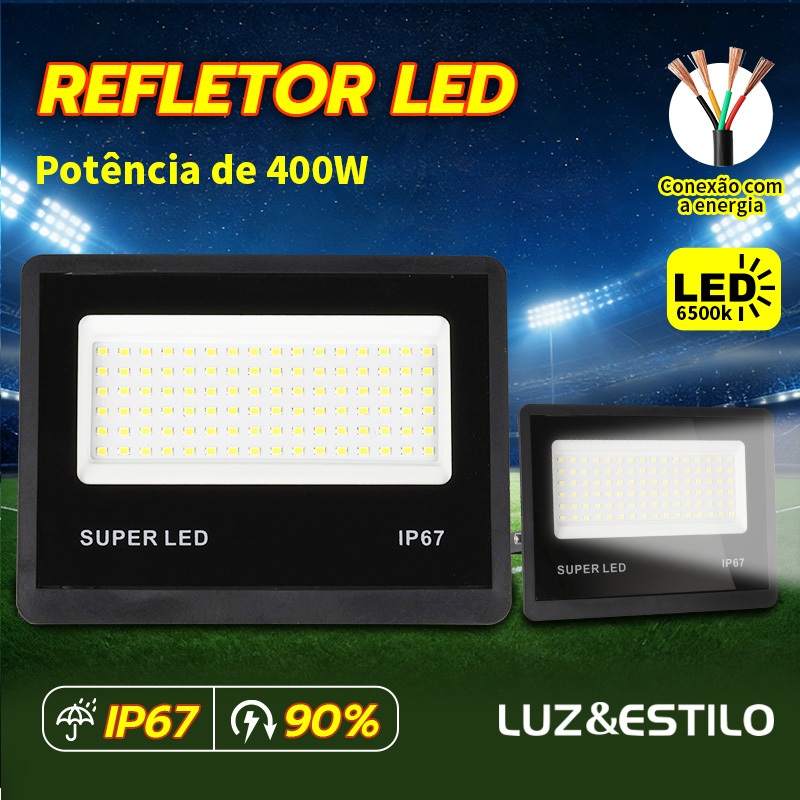 KIT 1 a 4 Refletor LED 400w Luz Frio Impermeável IP67 Super Brilhante e Economica Bivolt em Oferta na Shopee