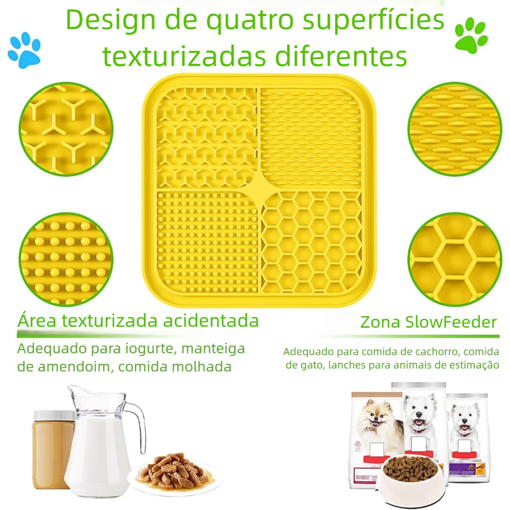 Comedouro Slow Feeder Pet – Tapete de Lamber, Comida Pastosa e Banho