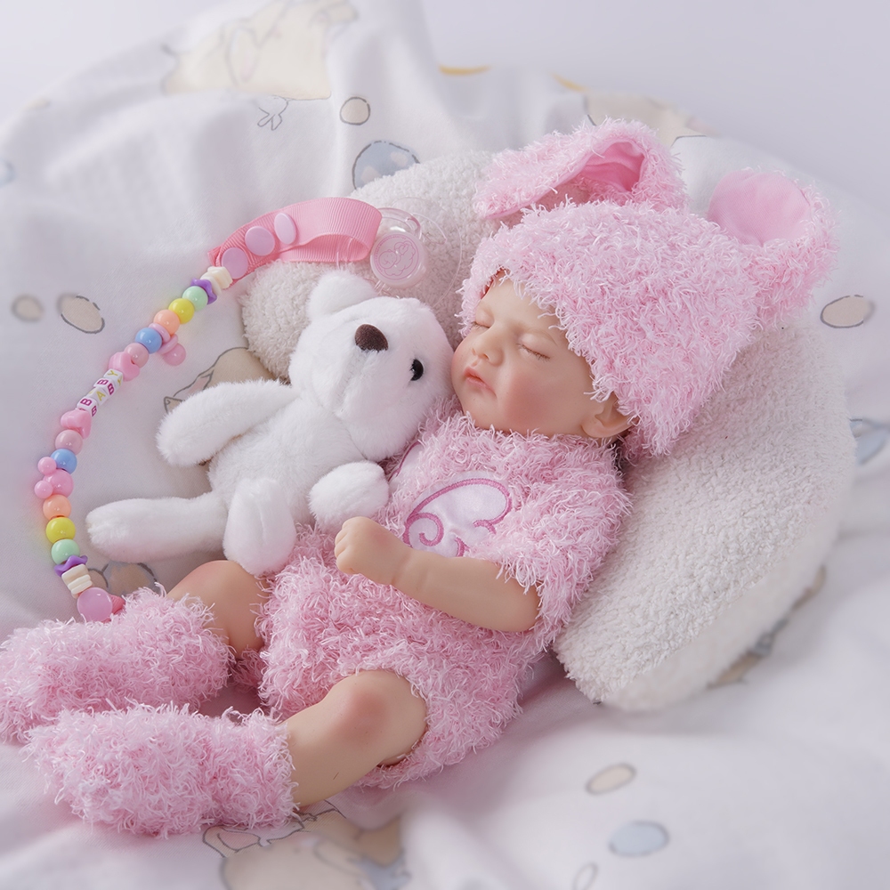 Bebê Silicone Sólido Realista Pintado 30cm Menina Olho fechado com Acessórios em Oferta na Shopee
