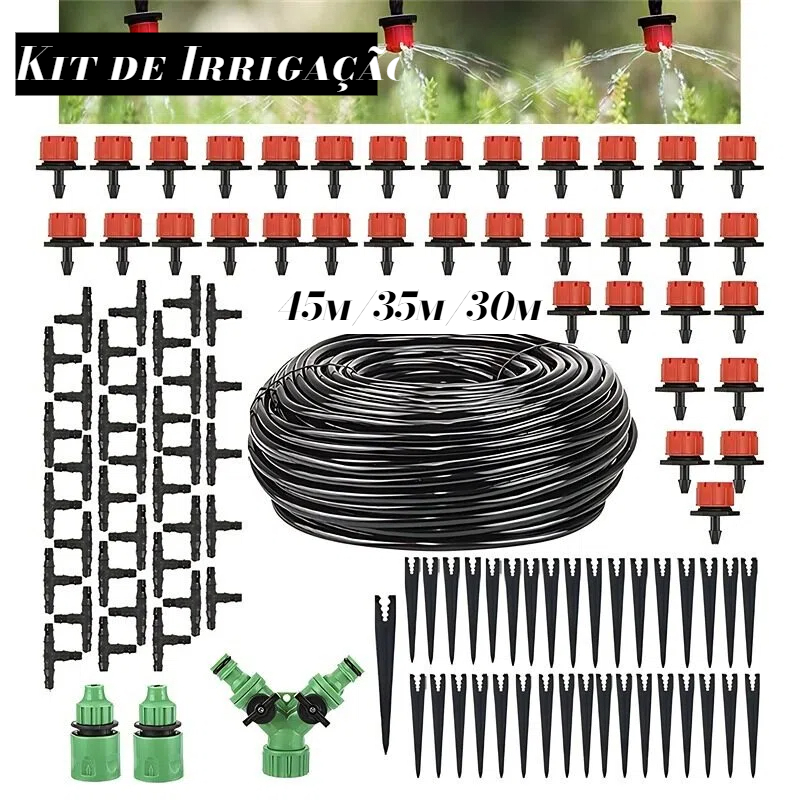 Kit de Irrigação 45m/35m/30m com Nebulização Completa e Gotejadores Pretos Irrigação automatizada