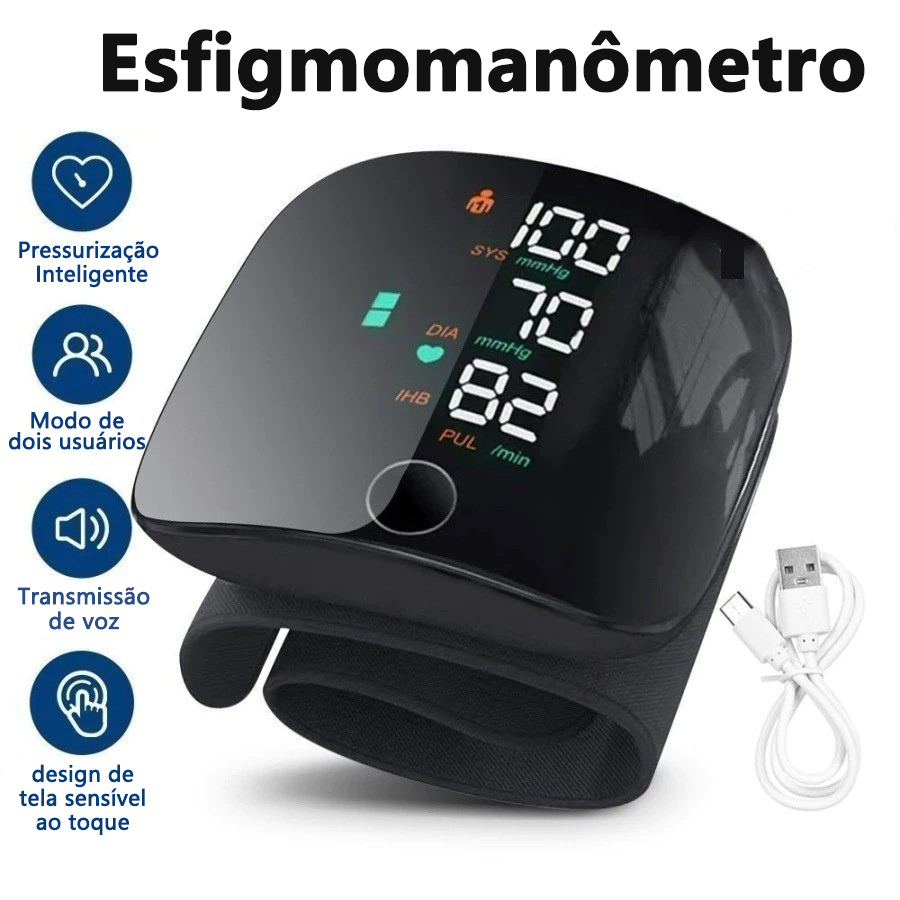 Monitor De Pressão Arterial De Pulso Recarregável Alta BP Esfigmomanômetro em Oferta na Shopee