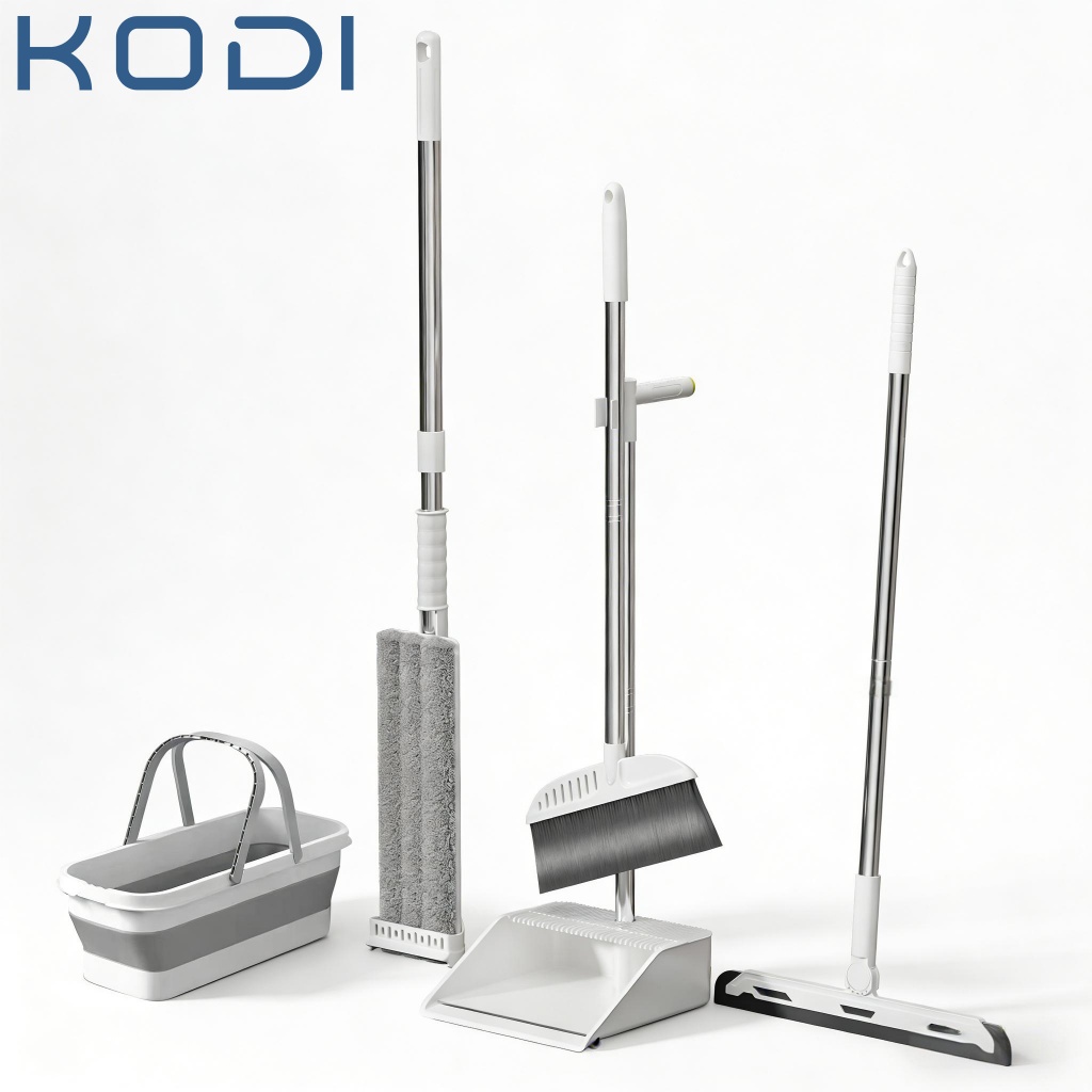 Kit de Limpeza Completo 5 em 1 com Mop Inox, Rodo, Vassoura, Pá e Balde Dobrável S7 em Oferta na Shopee